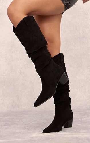 Womens Faux Suede Point Toe Ruched Knee High Heeled Western Boots - 3 - NastyGal UK (+IE) - Modalova