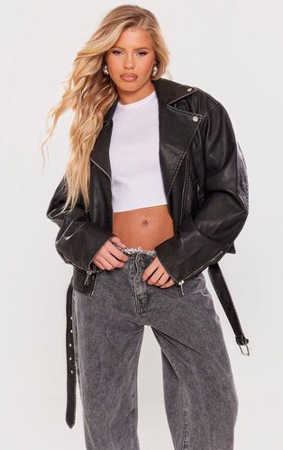 Womens Vintage Faux Leather Oversized Zip Up Biker Jacket - 12 - NastyGal UK (+IE) - Modalova