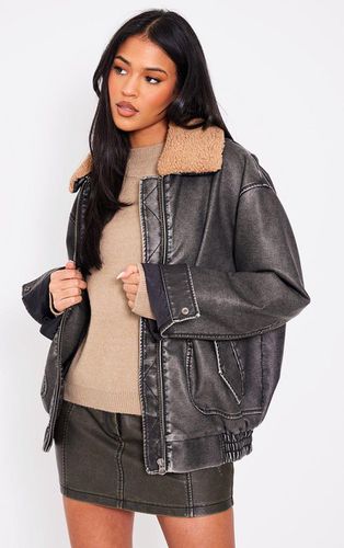 Womens Tall Faux Leather Detachable Collar Bomber Jacket - 10 - NastyGal UK (+IE) - Modalova