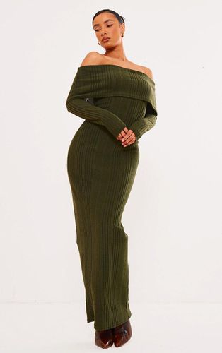 Womens Khaki Brushed Rib Oversized Bardot Maxi Dress - - 4 - NastyGal UK (+IE) - Modalova