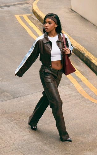 Womens Faux Leather Contrast Stripe Cropped Jacket - 4 - NastyGal UK (+IE) - Modalova