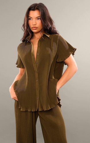 Womens Olive Chiffon Plisse Short Sleeve Shirt - - 4 - NastyGal UK (+IE) - Modalova