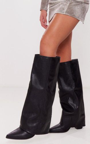 Womens Wide Fit Pu Fold Over Knee High Block Heeled Western Boots - 3 - NastyGal UK (+IE) - Modalova