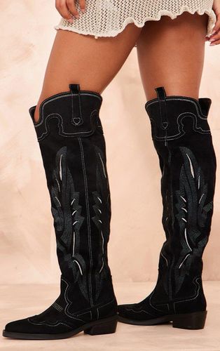 Womens Faux Suede Point Toe Contrast Stitch Over The Knee Western Boots - 3 - NastyGal UK (+IE) - Modalova