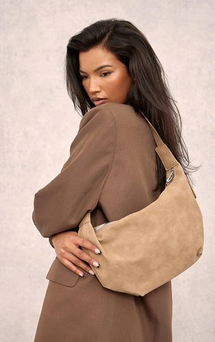 Womens Taupe Distressed Faux Suede Curved Shoulder Bag - - One Size - NastyGal UK (+IE) - Modalova