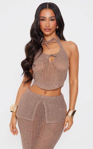 Womens Petite Taupe Knitted Halterneck Cut Out Top With Tie Details - - 2 - NastyGal UK (+IE) - Modalova