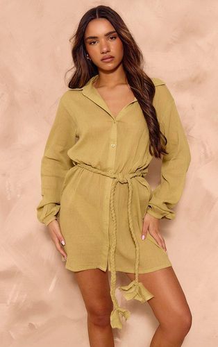 Womens Olive Cotton Crepe Tie Waist Shirt Dress - - 12 - NastyGal UK (+IE) - Modalova