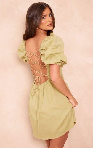 Womens Sage Linen Look Lace Up Back Bodycon Dress - 10 - NastyGal UK (+IE) - Modalova