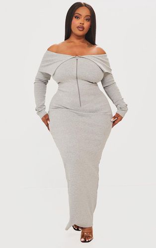 Womens Plus Marl Heavy Rib Fold Over Bardot Midaxi Dress - 28 - NastyGal UK (+IE) - Modalova