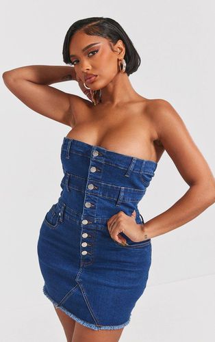 Womens Shape Dark Denim Button Front Bandeau Dress - 12 - NastyGal UK (+IE) - Modalova