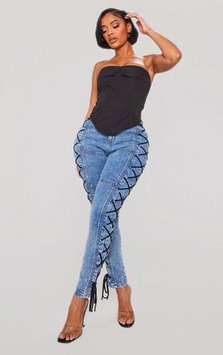 Womens Shape Light Washed Denim Lace Up Skinny Jeans - 12 - NastyGal UK (+IE) - Modalova