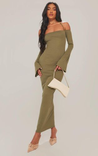 Womens Olive Rib Long Sleeve Square Neck Split Leg Maxi Dress - - 12 - NastyGal UK (+IE) - Modalova