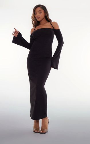 Womens Rib Long Sleeve Square Neck Split Leg Maxi Dress - 4 - NastyGal UK (+IE) - Modalova