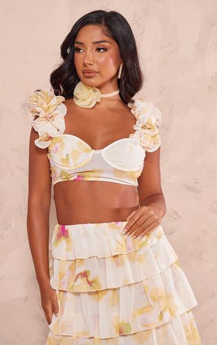 Womens Petite Lemon Floral Ruffle Crop Top - - 8 - NastyGal UK (+IE) - Modalova