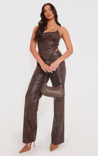 Womens Dark Chocolate Washed Faux Leather Dip Waist Flared Trousers - - 4 - NastyGal UK (+IE) - Modalova