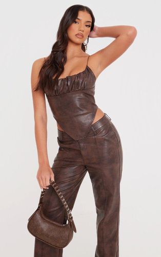 Womens Dark Chocolate Washed Faux Leather Ruched Bust Curve Hem Top - - 8 - NastyGal UK (+IE) - Modalova