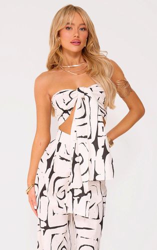 Womens Monochrome Swirl Print Linen Look Tie Front Crop Top - - 4 - NastyGal UK (+IE) - Modalova
