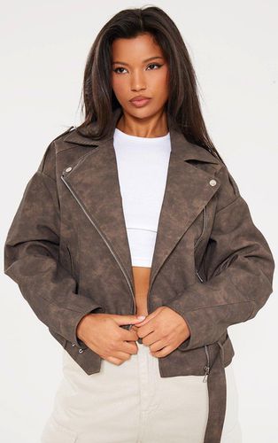 Womens Distressed Soft Faux Leather Oversized Biker Jacket - 4 - NastyGal UK (+IE) - Modalova