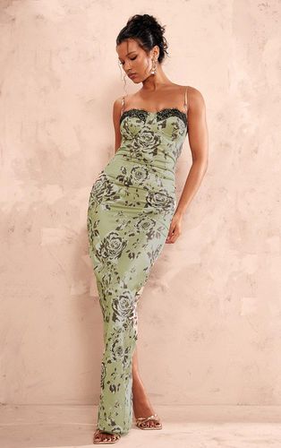 Womens Satin Print Lace Trim Maxi Dress - 8 - NastyGal UK (+IE) - Modalova