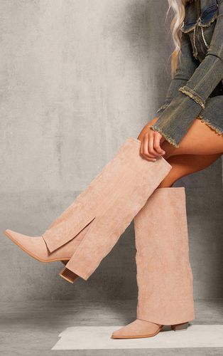 Womens Faux Suede Point Toe Fold Over Split Hem Knee High Western Boots - 3 - NastyGal UK (+IE) - Modalova