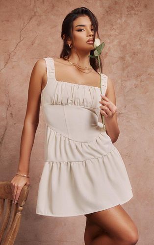 Womens Cream Corset Ruched Tiered Skater Dress - - 12 - NastyGal UK (+IE) - Modalova