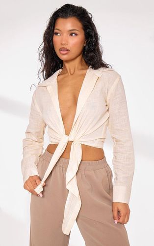 Womens Stone Linen Look Tie Front Blouse - - 4 - NastyGal UK (+IE) - Modalova