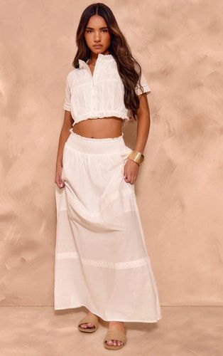 Womens Linen Look Broderie Detail Floaty Maxi Skirt - 6 - NastyGal UK (+IE) - Modalova