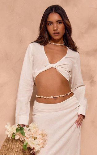 Womens Linen Look Twist Front Cropped Shirt - 16 - NastyGal UK (+IE) - Modalova