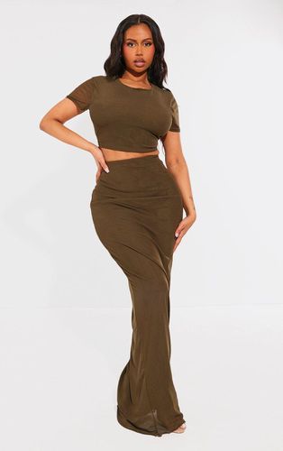 Womens Shape Olive Mesh Printed Detail Maxi Skirt - - 6 - NastyGal UK (+IE) - Modalova