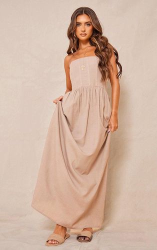 Womens Stone Linen Look Corset Bandeau Maxi Dress - - 4 - NastyGal UK (+IE) - Modalova