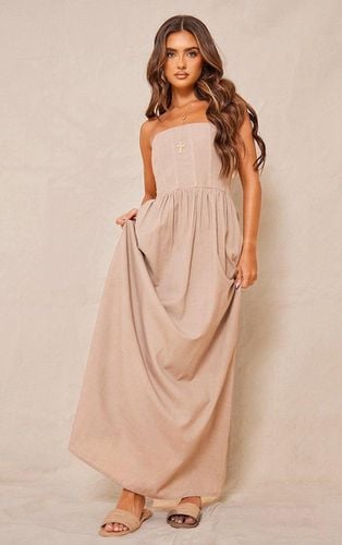 Womens Stone Linen Look Corset Bandeau Maxi Dress - - 12 - NastyGal UK (+IE) - Modalova