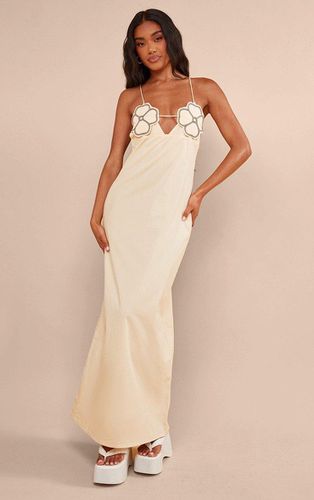 Womens Taupe Linen Look Floral Applique Maxi Dress - - 6 - NastyGal UK (+IE) - Modalova