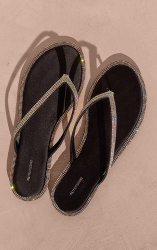Womens Satin Round Toe Thong Diamante Trim Flat Sandals - 3 - NastyGal UK (+IE) - Modalova