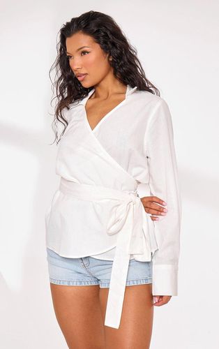 Womens Cream Linen Wrap Tie Oversize Shirt - - 4 - NastyGal UK (+IE) - Modalova