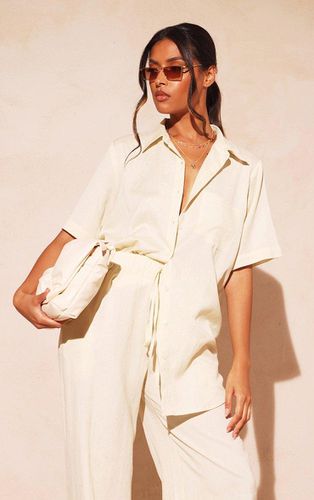 Womens Stone Linen Look Oversize Boxy Short Sleeve Shirt - - 4 - NastyGal UK (+IE) - Modalova