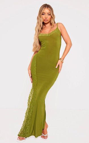 Womens Olive Slinky Lace Trim Split Detail Maxi Dress - - 16 - NastyGal UK (+IE) - Modalova