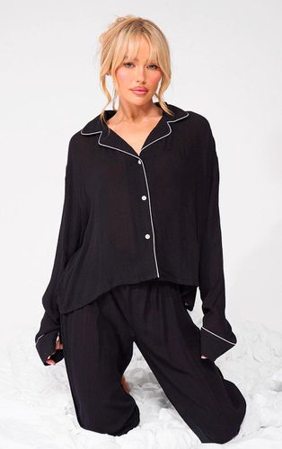 Womens Crinkle Long Sleeve Shirt And Trouser Pj Set - XS - NastyGal UK (+IE) - Modalova