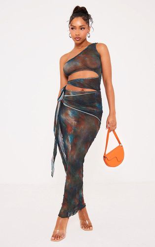 Womens Printed Crinkle Mesh Cut Out Midi Dress - 4 - NastyGal UK (+IE) - Modalova