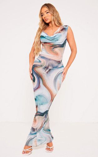 Womens Printed Crinkle Mesh Cowl Neck Midi Dress - 4 - NastyGal UK (+IE) - Modalova