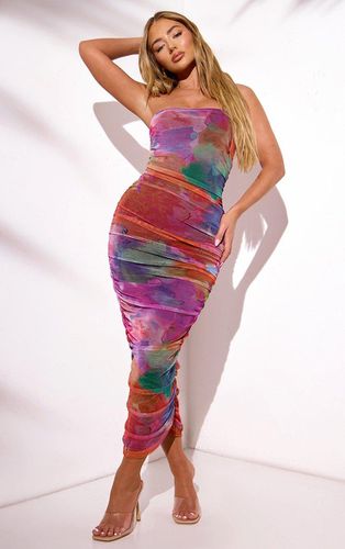 Womens Printed Mesh Bandeau Ruched Midaxi Dress - 8 - NastyGal UK (+IE) - Modalova