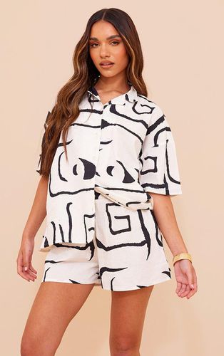 Womens Cream Abstract Printed Oversized Boxy Short Sleeve Shirt - - 4 - NastyGal UK (+IE) - Modalova