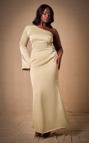 Womens Plus Sage Bridesmaid Satin One Shoulder Flared Sleeve Maxi Dress - - 16 - NastyGal UK (+IE) - Modalova
