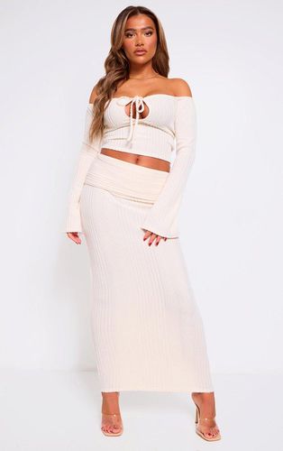Womens Cream Rib Fold Over Waist Maxi Skirt - - 4 - NastyGal UK (+IE) - Modalova
