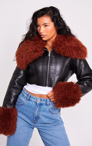 Womens Corset Panelled Faux Mongolian Fur Trim Faux Leather Jacket - 4 - NastyGal UK (+IE) - Modalova