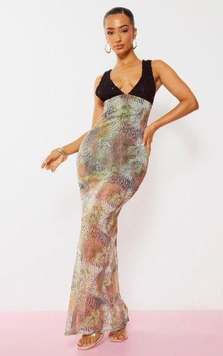 Womens Petite Muted Animal Print Maxi Dress With Lace Detail - 8 - NastyGal UK (+IE) - Modalova