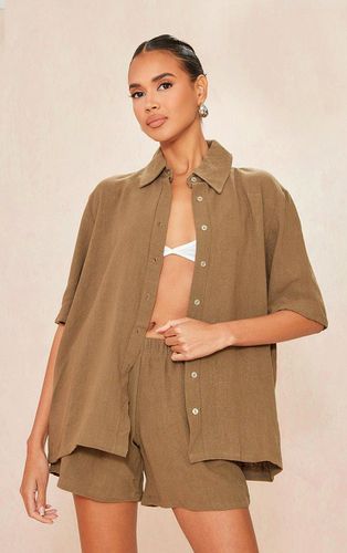Womens Khaki Linen Look Oversized Short Sleeved Shirt - - 4 - NastyGal UK (+IE) - Modalova