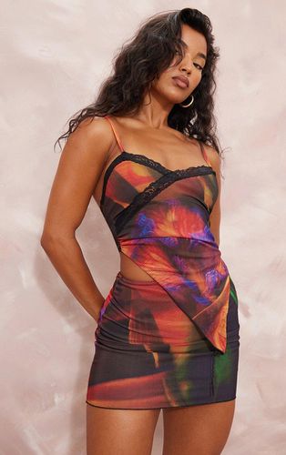 Womens Abstract Print Cut Out Overlay Lace Trim Bodycon Dress - 14 - NastyGal UK (+IE) - Modalova