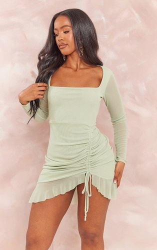 Womens Shape Lime Mesh Long Sleeve Ruched Side Frill Hem Bodycon Dress - - 16 - NastyGal UK (+IE) - Modalova