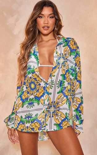 Womens Contrast Amalfi Print Chiffon Oversized Beach Shirt - 4 - NastyGal UK (+IE) - Modalova