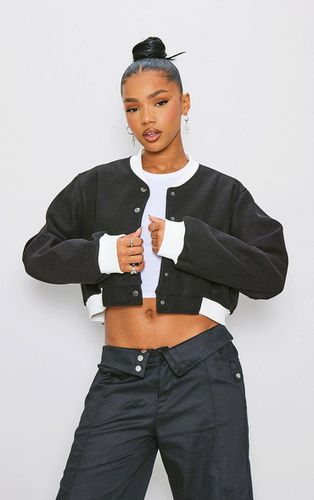 Womens Contrast Trim Wool Look Bomber Jacket - XL - NastyGal UK (+IE) - Modalova